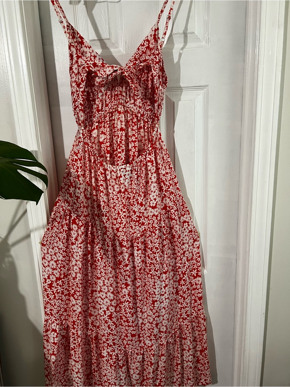 Angie Red and White Floral Smocked Maxi Dress - Picture 3 of 5